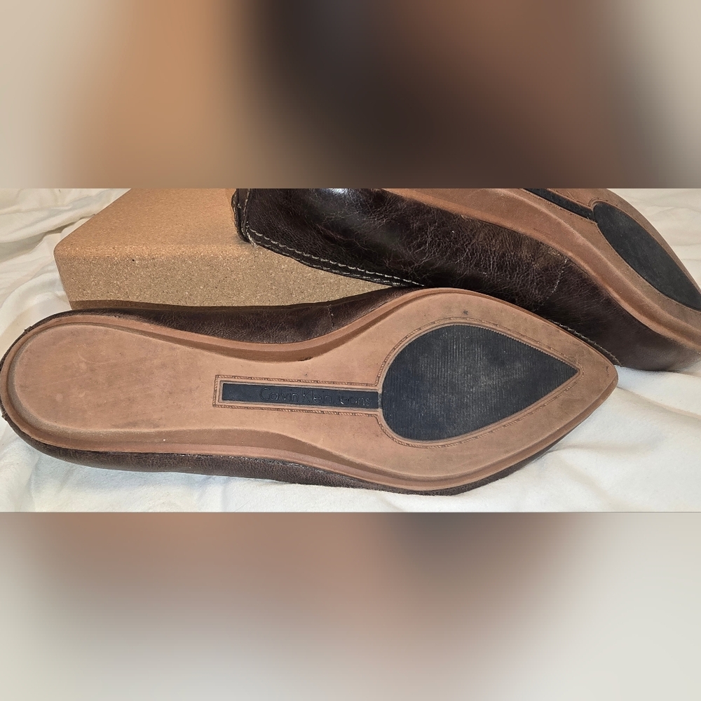Calvin Klein Dark Brown Leather Women's Ballet Flats 7.5 - Picture 4 of 4